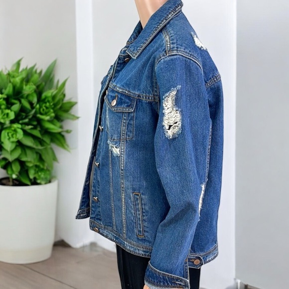 TinselTown Oversized Destroyed Blue Denim Jacket - Picture 8 of 16